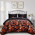 Black and Red Leaves Quilted Bedspread & Pillowcase Set