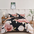 Blossom Trio Quilted Coverlet Set with Pillowcases (Black, Red & Pink