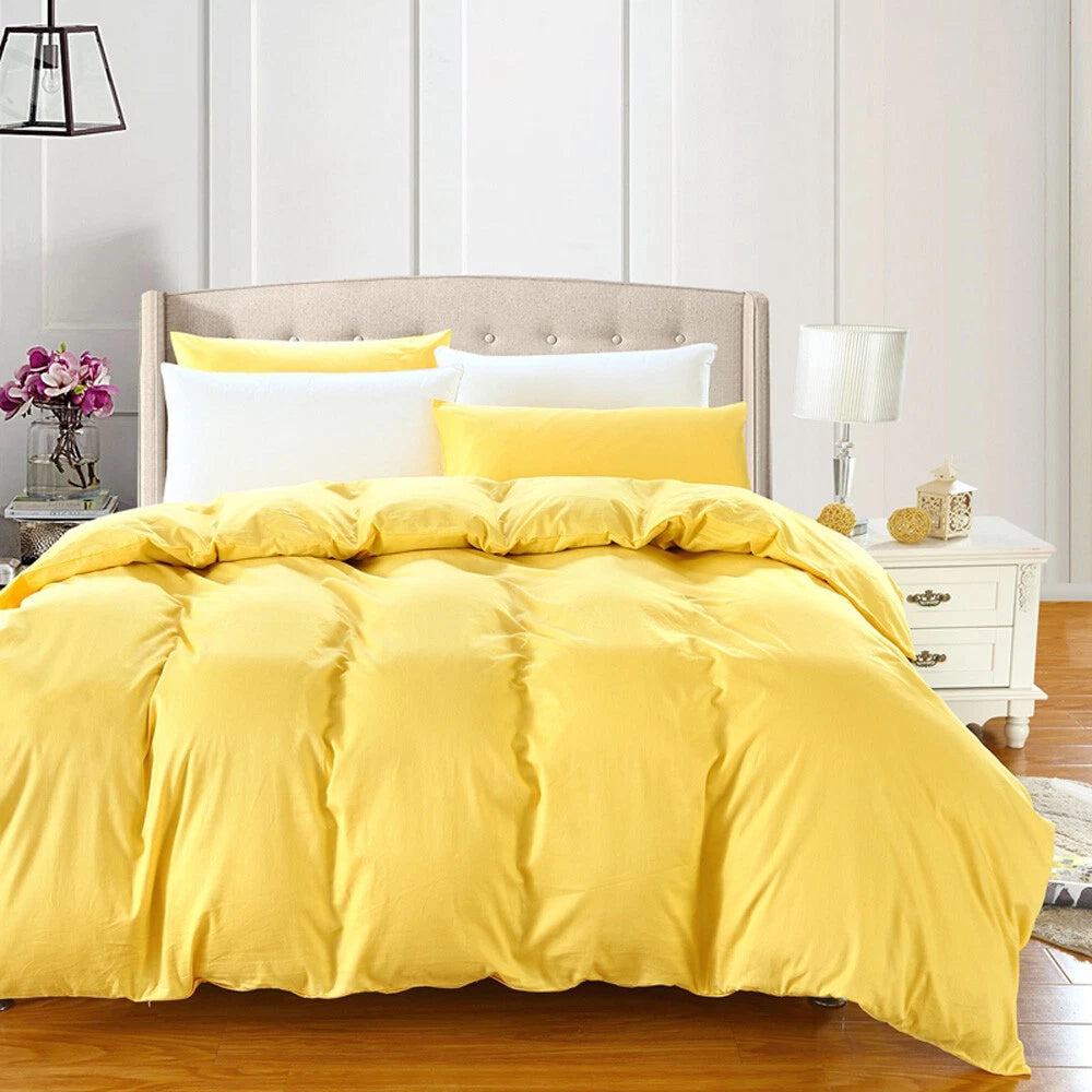 100% cotton Premium Doona Duvet Quilt Cover Set with Soft Pillowcases - yellow-