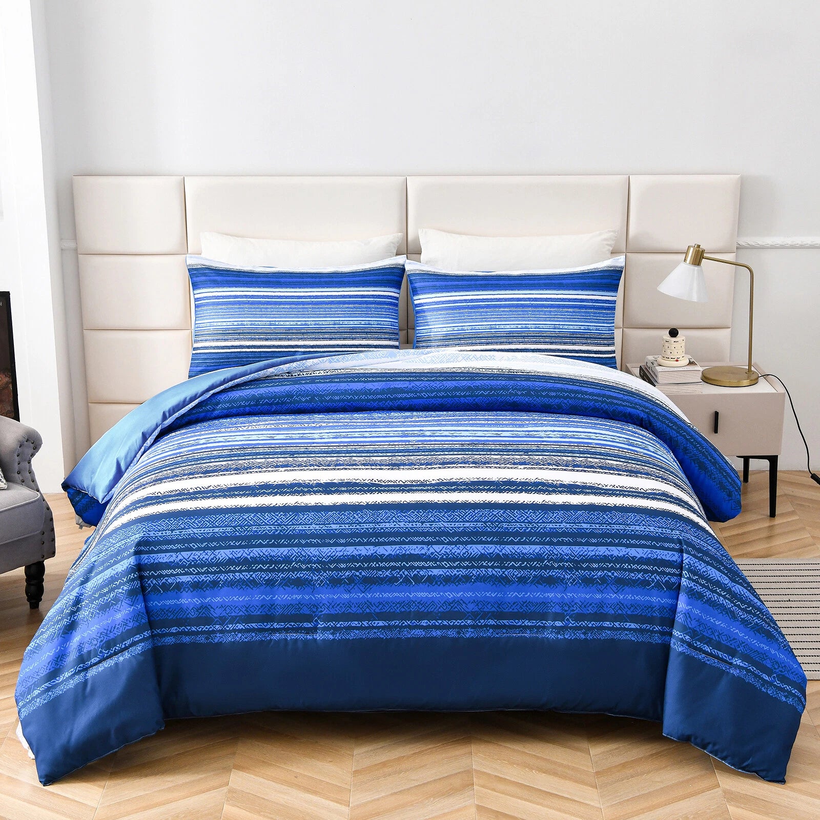 Nordic Calm stripes Blue 3-Piece Comforter Set - Scandi Chic Vibes