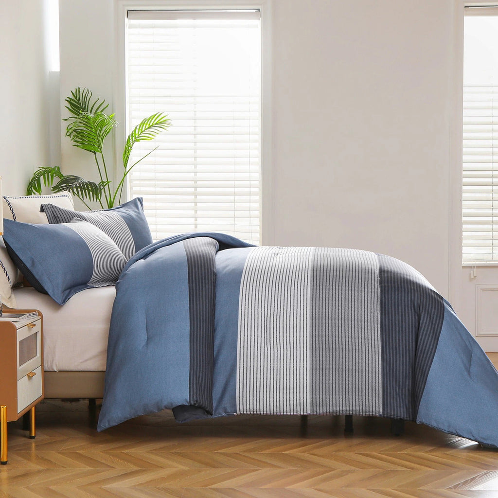 Coastal Drift striped Comforter Bundle - Breezy 3-Piece Bedding