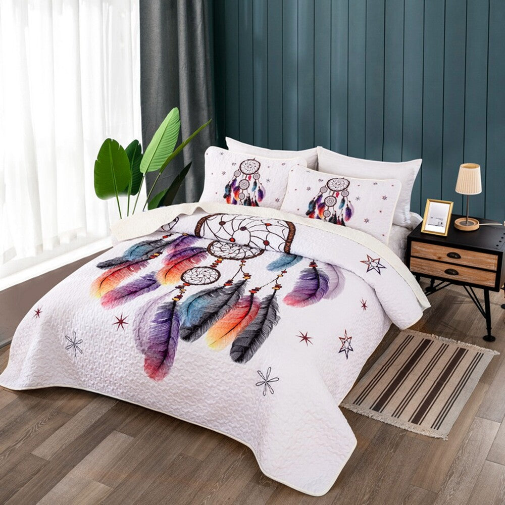 Radiant dreamcatcher white cultural 3 Pc Bedspread & Pillow Cover Set