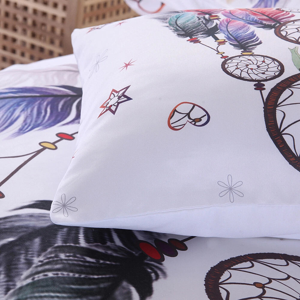 Dream catcher Printed Duvet Cover Set with Matching Pillowcases - white-