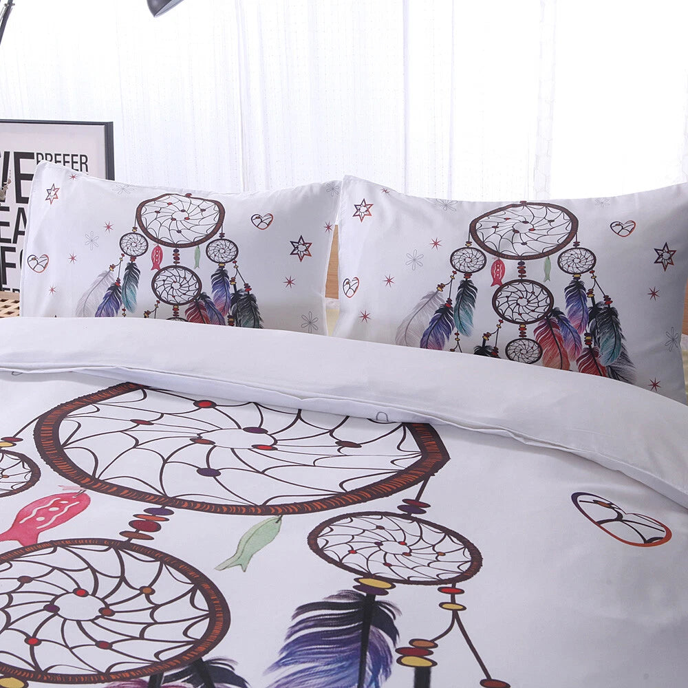Dream catcher Printed Duvet Cover Set with Matching Pillowcases - white-