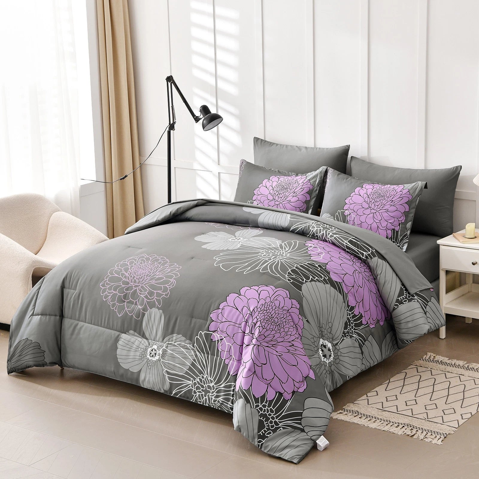 Cloud Nine grey purple Bedding - 3-Piece Comforter Set for Everyday Chill