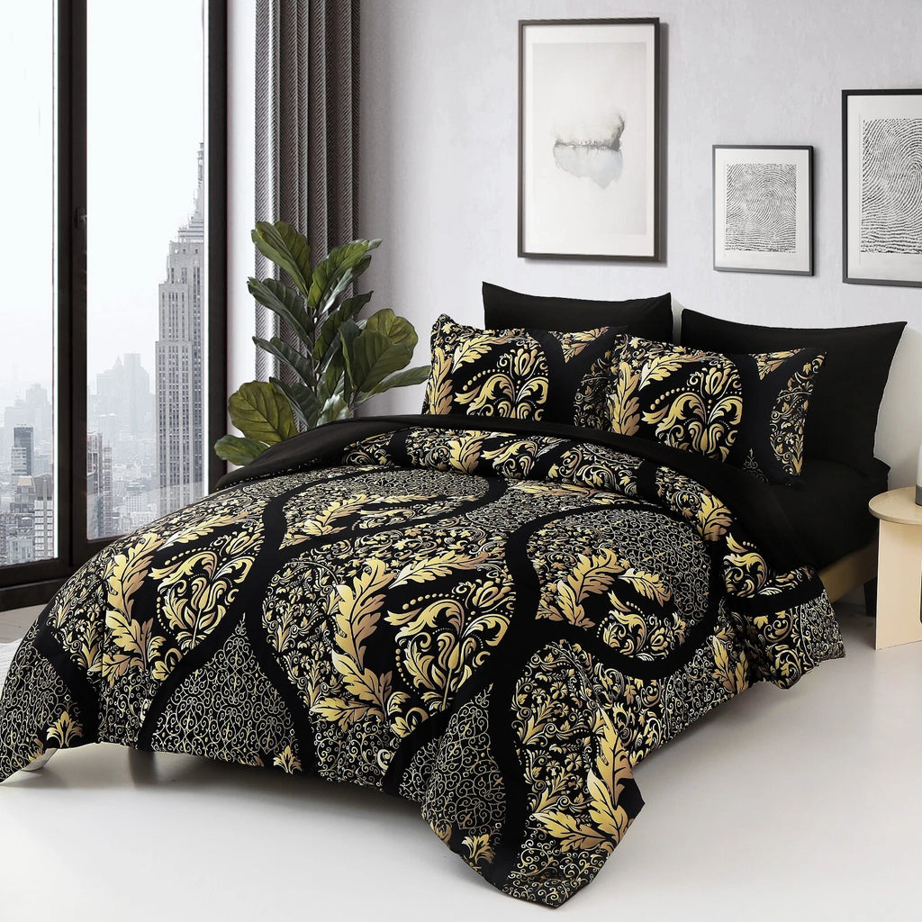 Regal Elegance Black and Gold 3 Pc Comforter & Pillow Cover Set