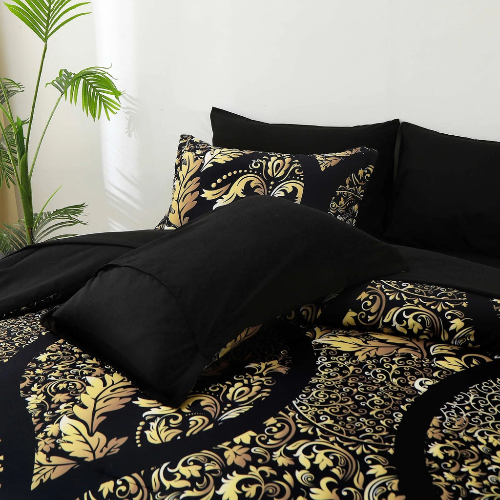 Regal Elegance Black and Gold 3 Pc Comforter & Pillow Cover Set