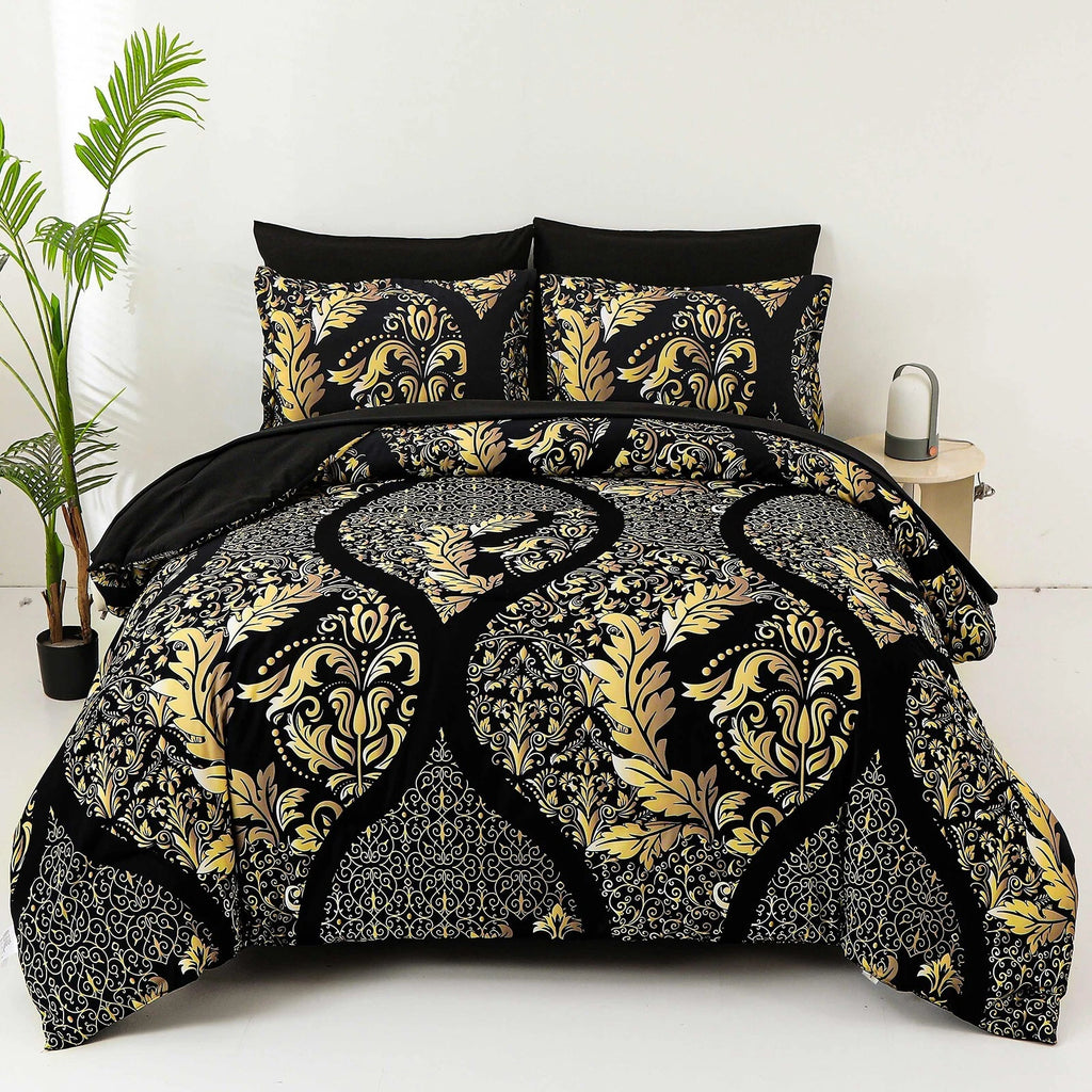 Regal Elegance Black and Gold 3 Pc Comforter & Pillow Cover Set