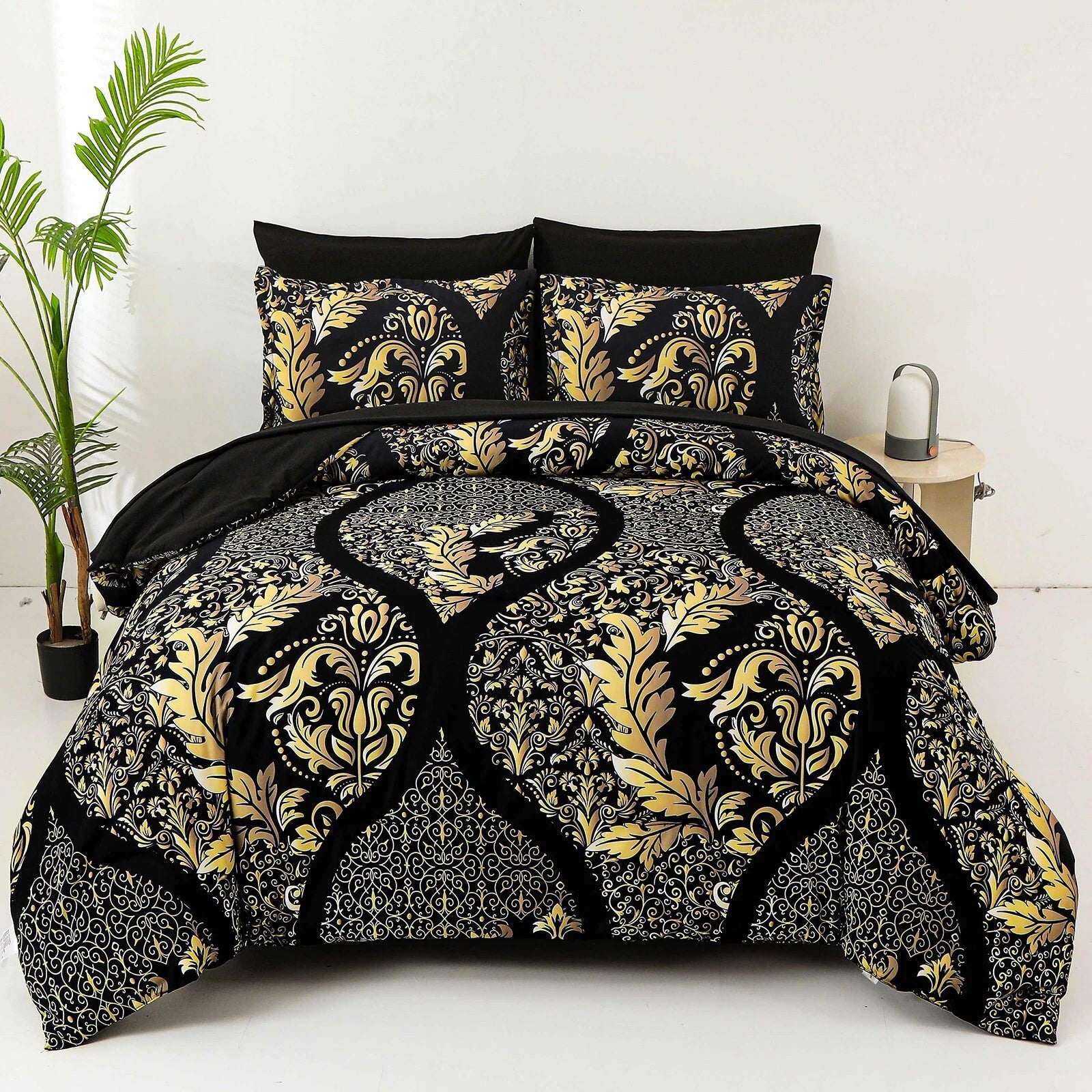 Regal Elegance Black and Gold 3 Pc Comforter & Pillow Cover Set