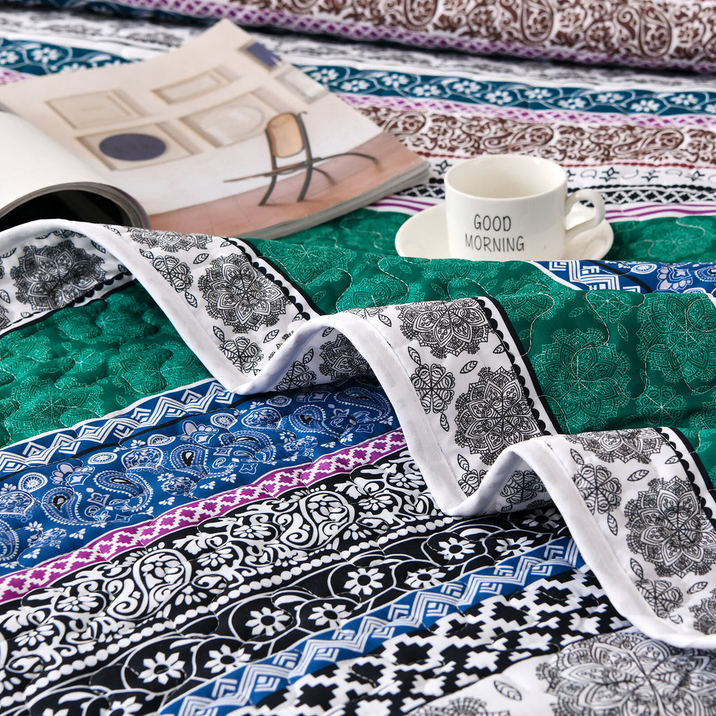 Romantic Blush green grey 3 Pc Bedspread & Pillow Cover Set