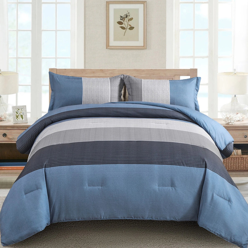 Coastal Drift striped Comforter Bundle - Breezy 3-Piece Bedding