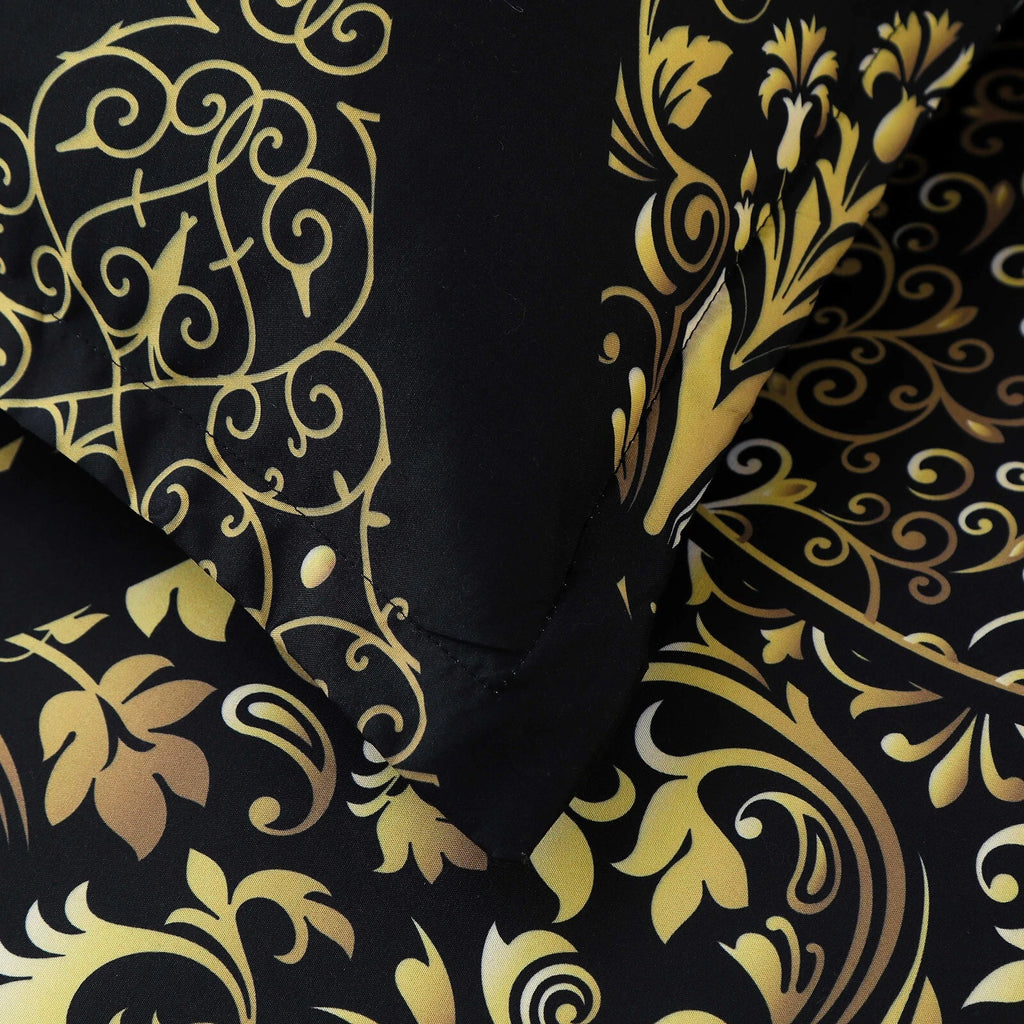 Regal Elegance Black and Gold 3 Pc Comforter & Pillow Cover Set
