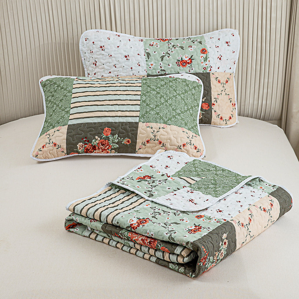 Warm Cozy patchwork greem 3 Pc Bedspread & Pillow Cover Set