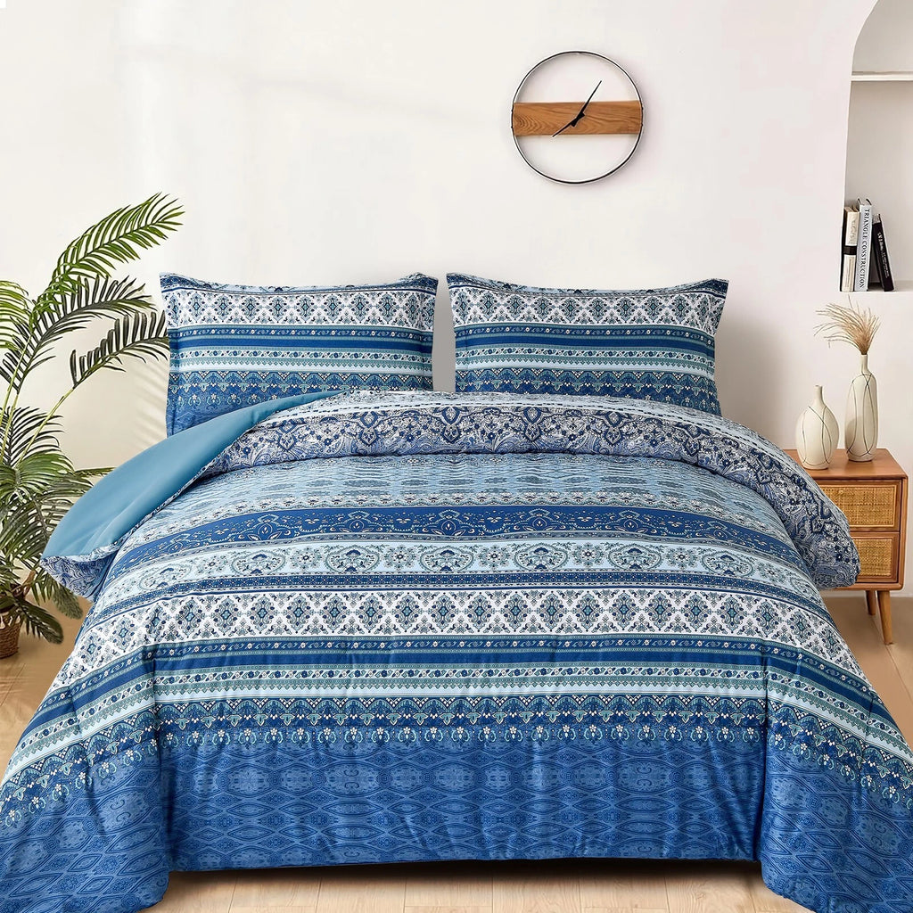 Boho Vibes blue Bedding Set - 3-Piece Comforter & Pillow Covers