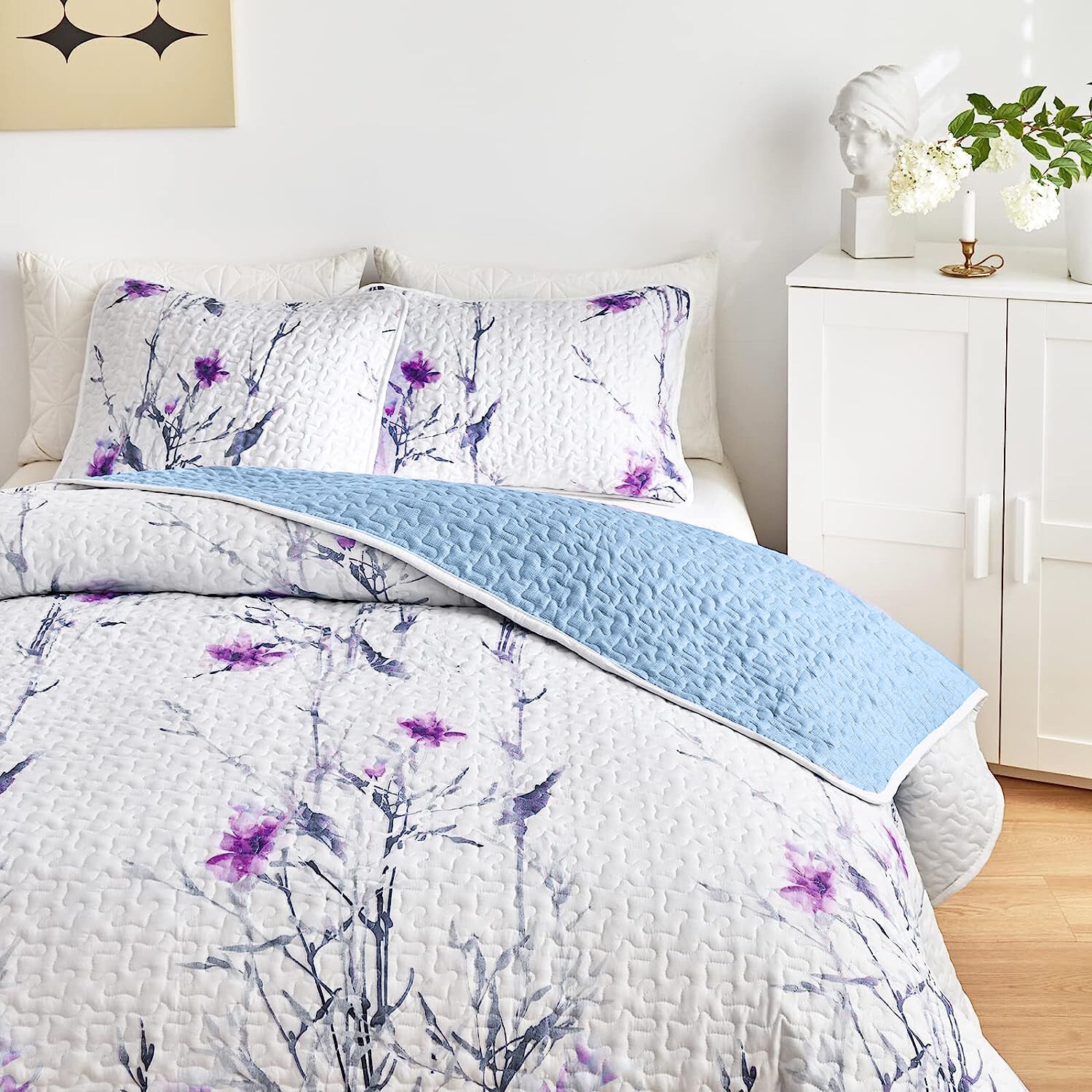 Dreamy Floral Pastel Elegant 3 Pc Bedspread & Pillow Cover Set