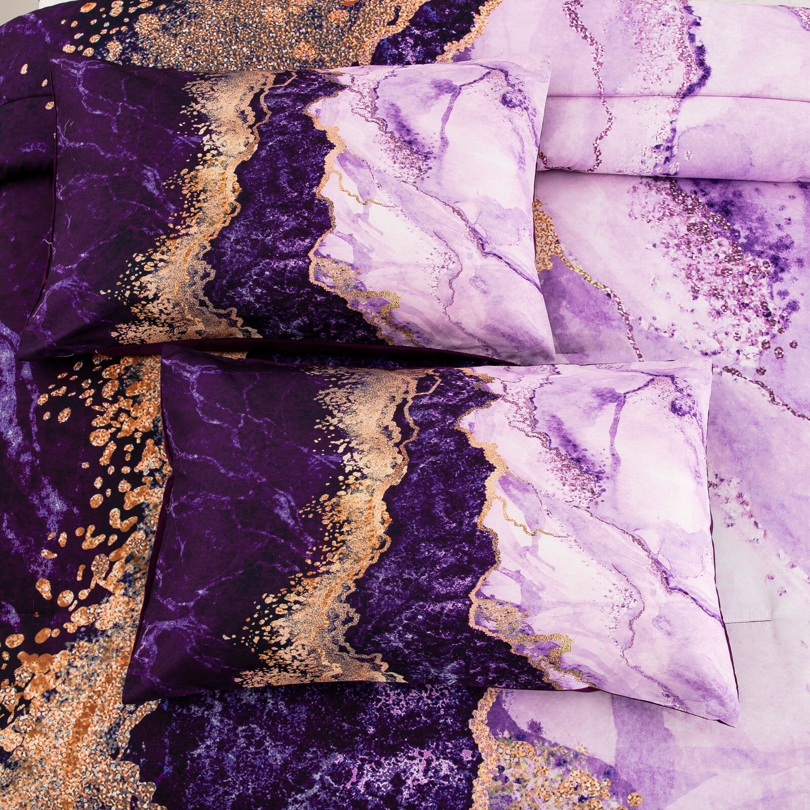 Purple Marble Comforter Set, /, Retro Watercolor 3-Piece Bedding Collection