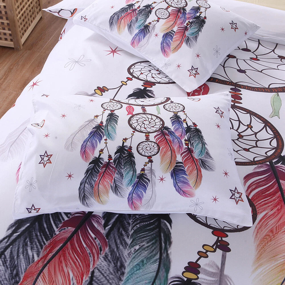 Dream catcher Printed Duvet Cover Set with Matching Pillowcases - white-