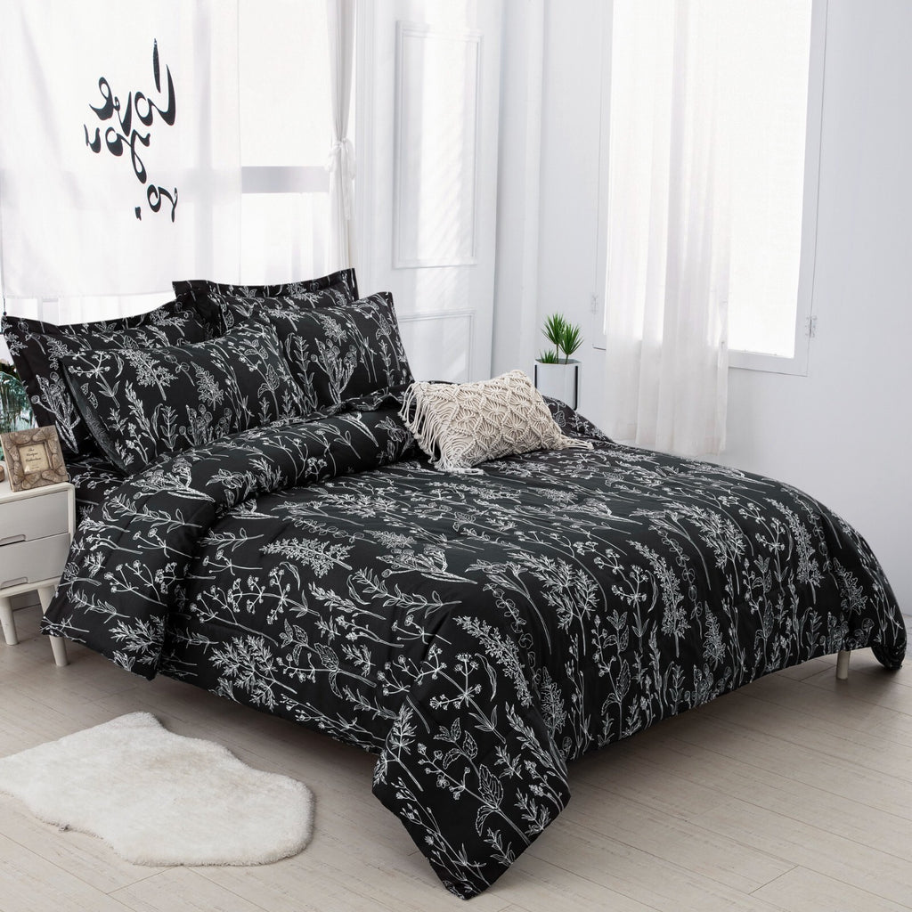 Floral Leaves Comforter Set, Microfiber Quilted Bedding with Pillowcase