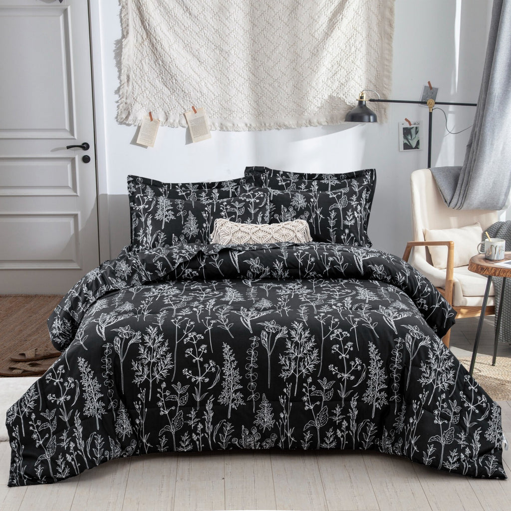Floral Leaves Comforter Set, Microfiber Quilted Bedding with Pillowcase