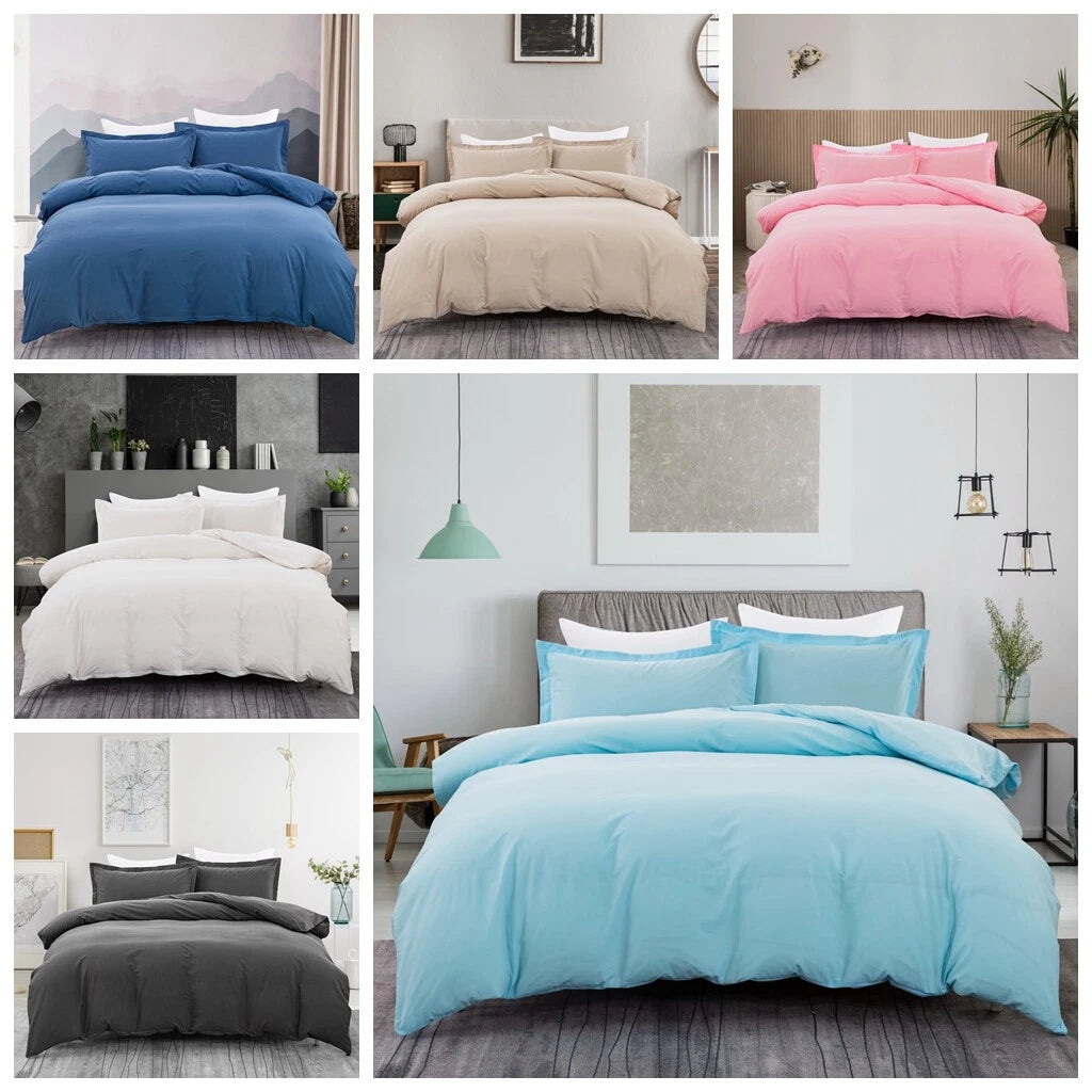 100% cotton Premium Doona Duvet Quilt Cover Set with Soft Pillowcases - Blue-
