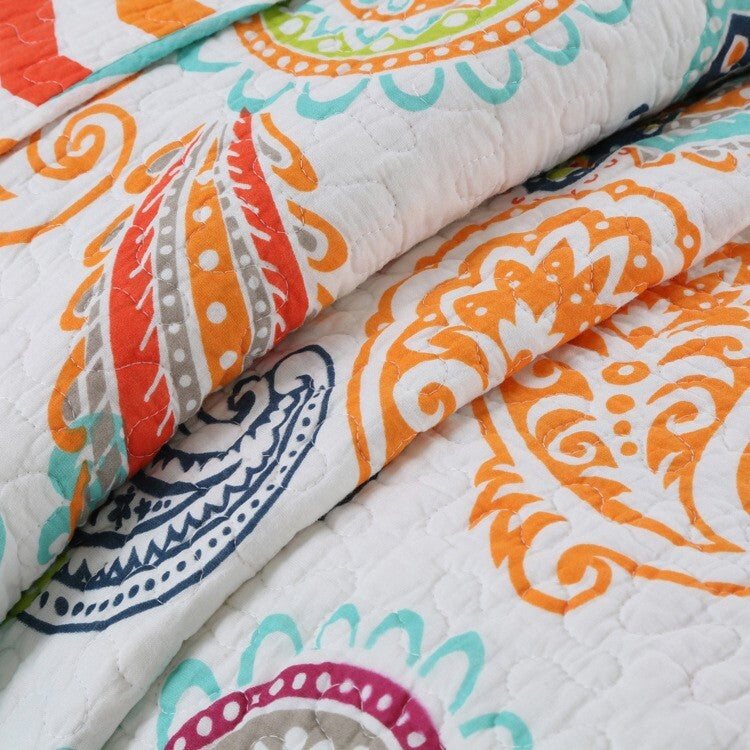 Embroidered Regal Lily Pattern 3 Pc Bedspread & Pillow Cover Set