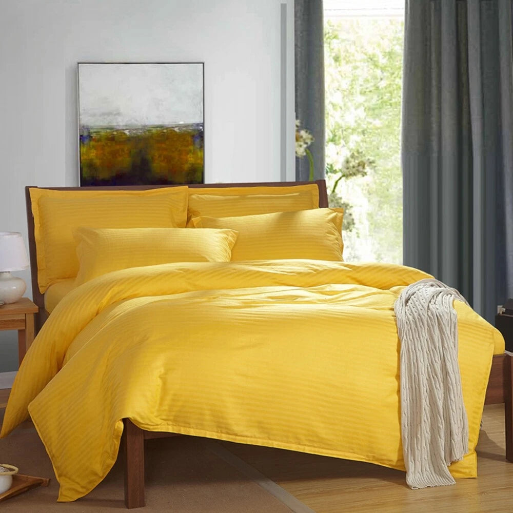 100% cotton Premium Doona Duvet Quilt Cover Set with Soft Pillowcases - yellow-