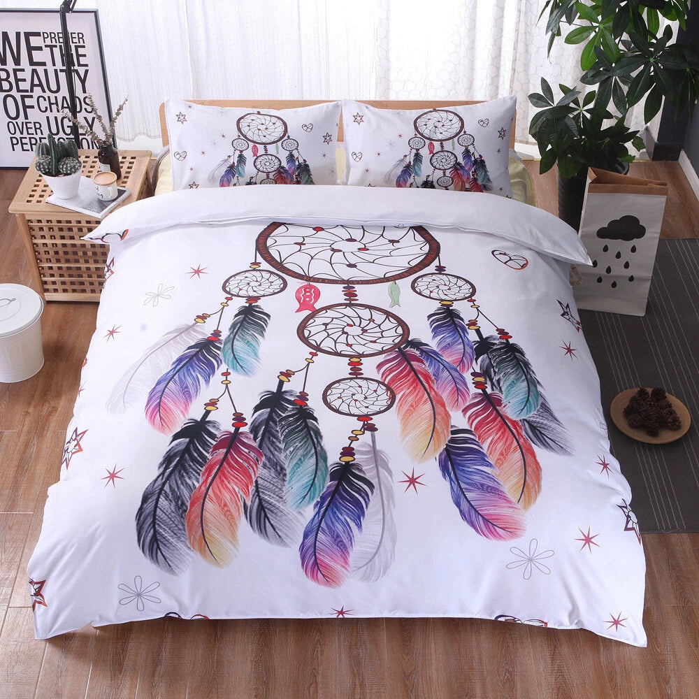 Dream catcher Printed Duvet Cover Set with Matching Pillowcases - white-