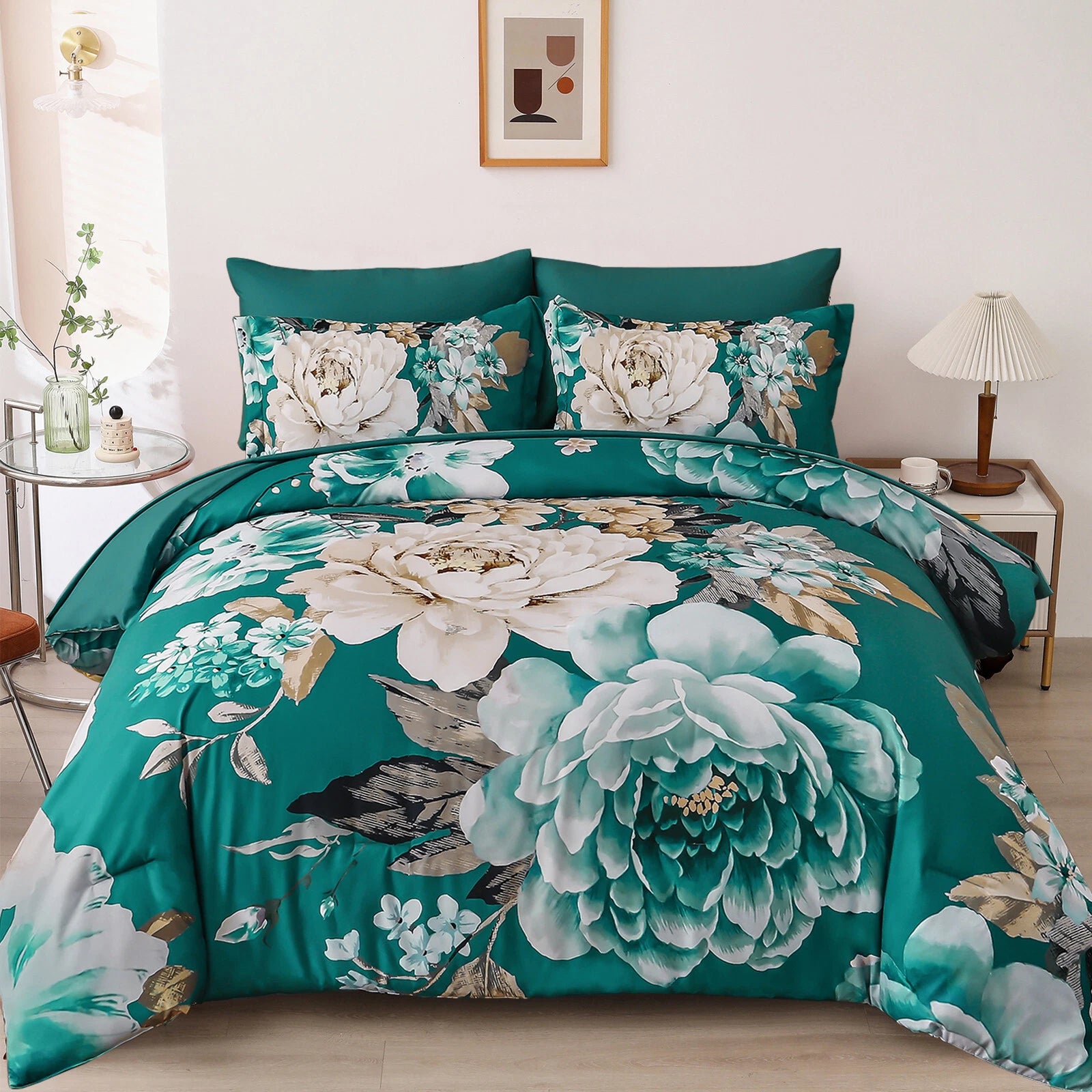 Pure Haven green floral 3-Piece Comforter Set