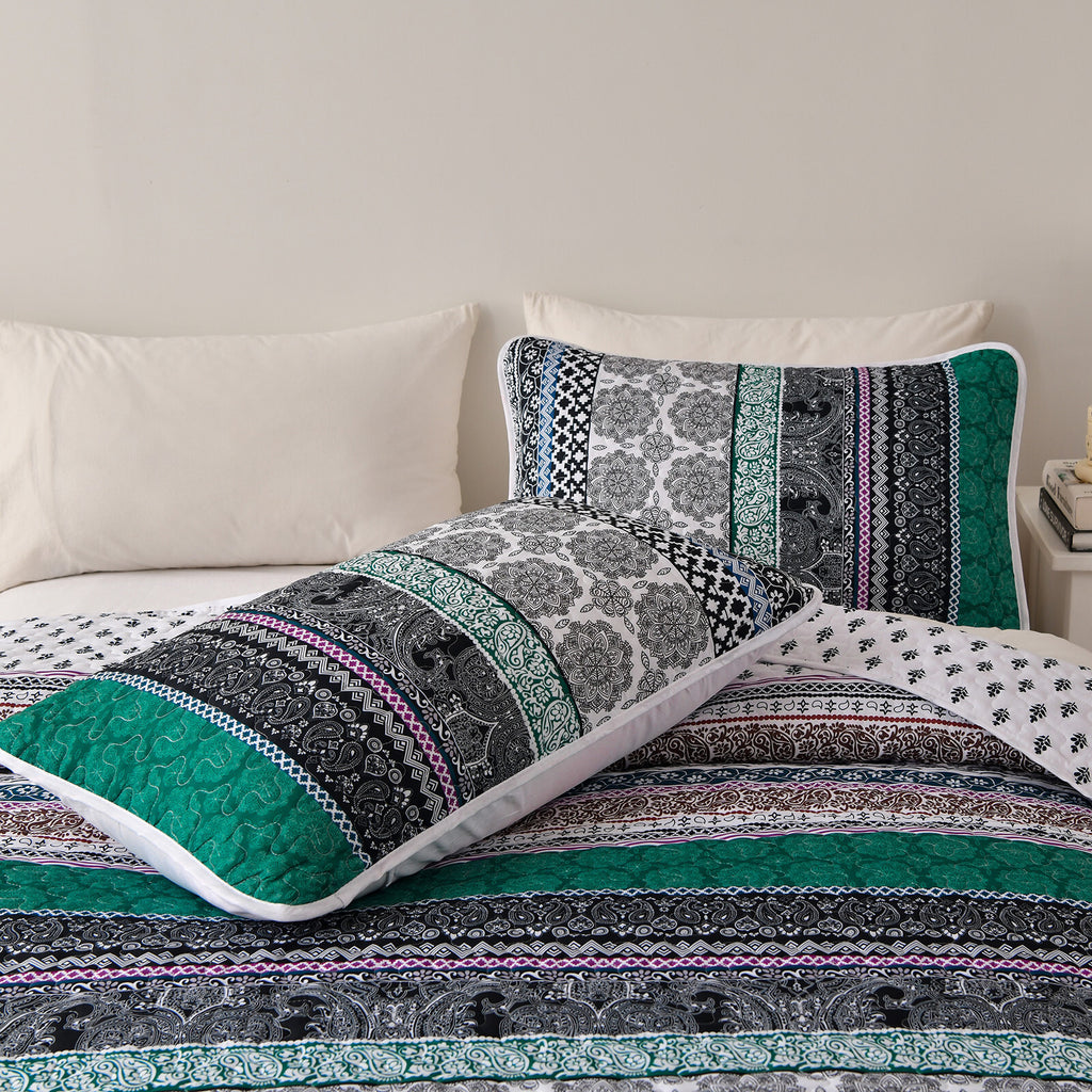 Romantic Blush green grey 3 Pc Bedspread & Pillow Cover Set